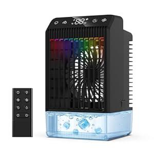 Portable Mini Air Conditioner, Evaporative Air Cooler Fan with Remote Control, 2 Spray Ports & 4 Wind Speeds, 1000ML Water Tank, 212 H Timer, UltraQuiet Personal AC Units for Bedroom Office Home