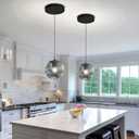 ykolupty 1-Light Black Pendant Light Fixtures Modern Smoke Gray Glass Globe Pendant Lights Kitchen Island Adjustable Hanging Lights Globe Stairwell Lighting Black Chandelier for Dining Room