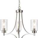 BOZO 3 Light Modern Chandelier Brushed Nickel Pendant Lighting Clear Glass Shades Contemporary Ceiling Light Fixtures for Dining Room Kitchen Living Room