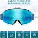 Kids Ski Goggles, Frameless OTG Snowboard Goggles HD Super Anti-fog 250s Mirrored Lens for Kids Youth