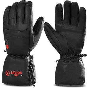 SAVIOR HEAT Heated Gloves for Men Women, Rechargeable Electric Heated Leather Skiing and Snowboarding Gloves (Small, Black-S06)