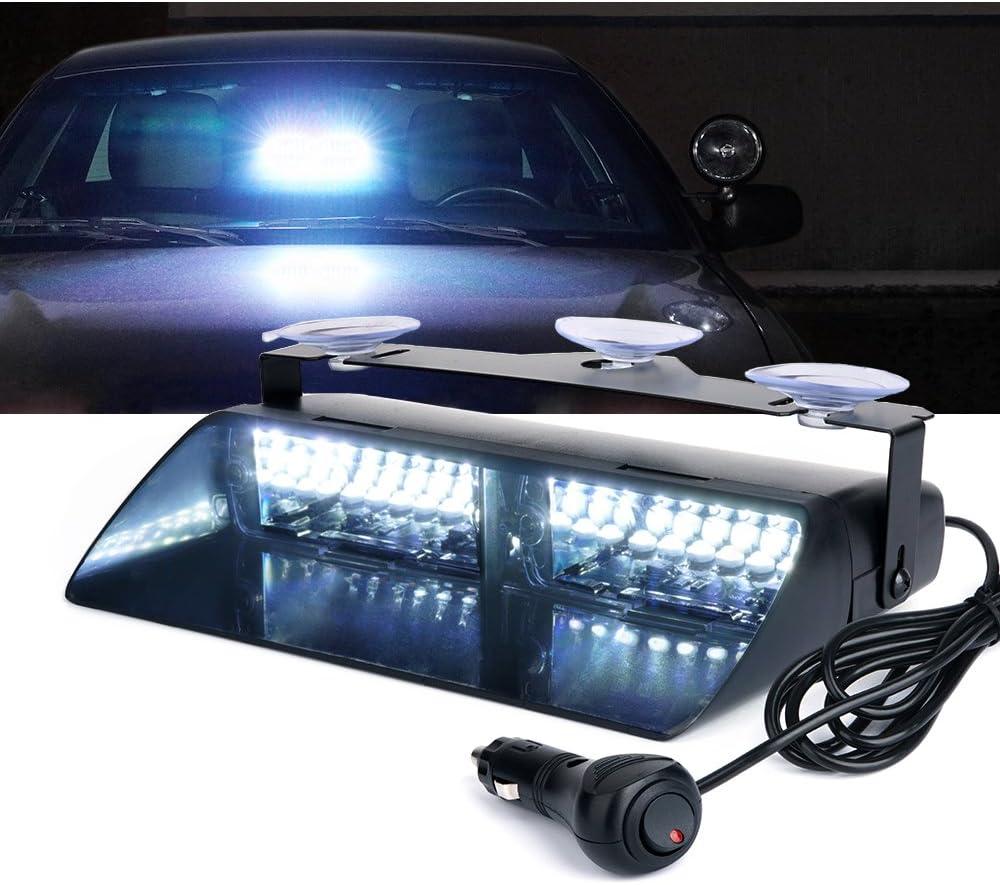 Xprite White LED Emergency Dash Strobe Light, Interior Windshield Safety Warning Flashing Lights w/Suction Cups, 12V Windshield Visor Light Bar for Police Law Enforcement Volunteer Vehicles Trucks