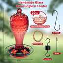 Hummingbird Feeder, Hand Blown Glass Hummingbird Feeders for Outdoors Hanging with Ant Moat, 5 Feeding Ports, Leak-Proof, 20 Ounces, Never Fade Garden Backyard Decoration, Gift for Mom Dad