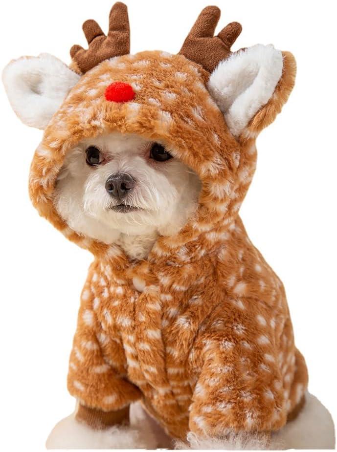 AZA Reindeer Dog Costume Fluffy Christmas Clothes Moose Coat Winter Pet Hoodies Puppy Girl Cute Coat Outfits for Small Dogs Costumes (SSuitable3.5lb-5.5lb,Moose Brown)