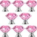 8 Pack Pink Crystal Cabinet Knobs Pulls, 30mm Diamond Glass Decorative Kitchen Cabinet Handles for Dresser Drawer, Bedroom Wardrobe Pulls Bathroom Desk Knobs (8 Pack, Pink)