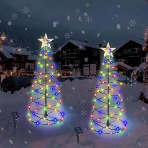 Outdoor Christmas Decorations, 2 Pack 20'' Spiral Solar Christmas Tree Lights, 8 Modes Solar Pathway Lights, Waterpoof Light up Prelit Xmas Tree for Garden Patio Yard Walkway DrivewayMulticolor