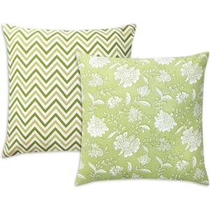 AVKA Studio Light Green Decorative Throw Pillow Covers  Reversible 100% Pure Cotton Block Print Accent Pillows 20x20 Set of 2 Floral Indian for Couch Bed Sofa Cover Only 20 x 20 Inches
