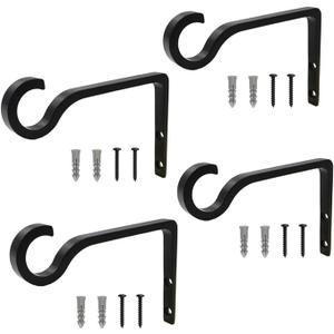 QIEGL 4Pack Hanging Plant Bracket 6inch Metal Plant Hook Shepherds Hook Decorative Wall Plant Hanger for Hanging Lanterns, Bird Feeder, Flower Basket, Home Decor Indoor & Outdoor (Black)