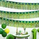 MegaL St Patricks Day Decorations 2 Pack 39Ft Foil Fringe Garland Tinsel Banner, Green Gold Shamrock Pattern Metallic Hanging Backdrop Streamers Table Skirts for Birthday Party Parade Float Golf Cart