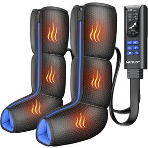 Air Compression Leg Massager with Heat : MUSUGY Sequential Foot and Calf Massager for Circulation and Pain Relief, with 9 Intensity, 6 Modes, 3 Heat - for Mom, Dad, Standing Jobs & Daily Relaxation