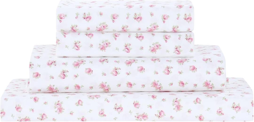 Modern Threads Silky Soft Microfiber and Wrinkle Free Sheets - Luxurious Microfiber Bed Sheets Includes Flat Sheet, Fitted Sheet with Deep Pockets, & Pillowcases Ivory, Queen (17 Roses on Ivory)