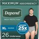 Depend Fresh Protection Disposable Underwear Male Waistband Style X-Large, 53746, 52 Ct