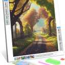 TUTUMAY21 Christmas Gift Autumn Park Green Yellow Trees Beautiful Scenery 5D Diamond Painting, DIY Diamond Art Kit for Adults Gem Art Home Wall Decor for New Year Valentine's Day 12x16 inch