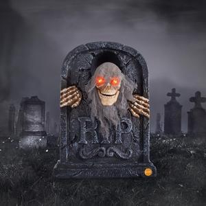 Halloween Animatronic Zombie Tombstone Animated Skeleton Decorations - Sensor Activated with Creepy Sound, Scary Move, Light Up Eyes, Haunted House Spooky Decor Horror Prop for Indoor/Outdoor, Yard
