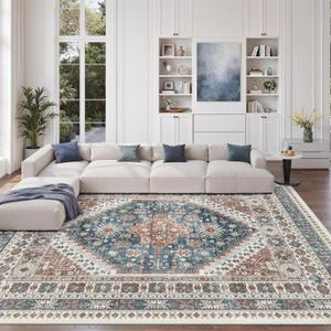 zesthome 8x10 Area Rugs for Living Room,Non-Slip Backing Washable Rugs,Vintage Large Area RugStain Resistant Home Decor Rug (Navy Blue/Red,8'x10')