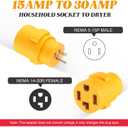 Kanayu NEMA 5-15P to 14-30R 15 Amp Dryer Adapter, 15 Amp 3 Prong Male to 30 A 4 Prong Female Receptacle, Household Socket to New Dryer, ONLY for 120V Device