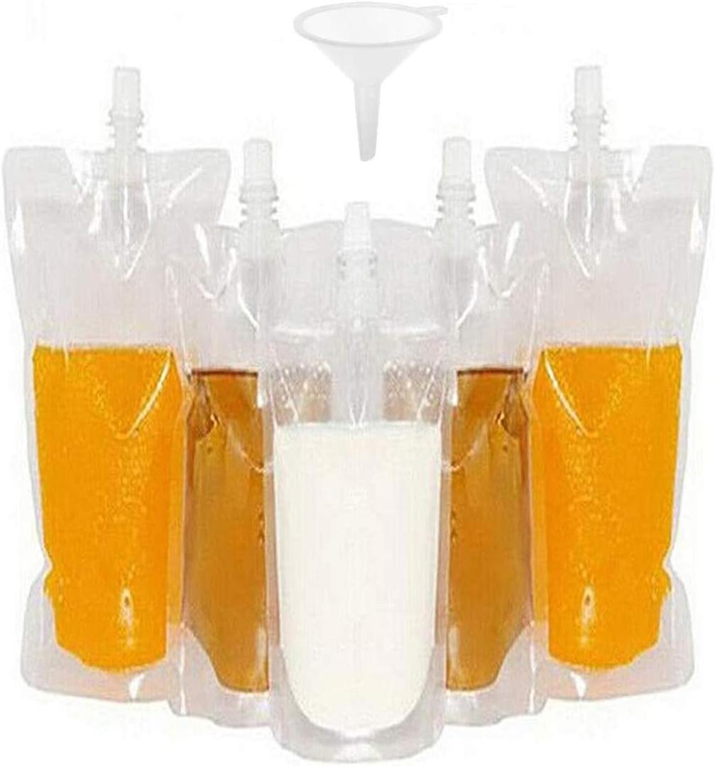 50 beverage bags, transparent smoothie bag container, heavy-duty hand-held leak-proof and sealable beverage bag, 8.4oz for frozen juice beverage bottles, a plastic funnel (250ml)