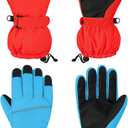 Cooraby 2 Pairs Kids Snow Ski Gloves Winter Waterproof Warm Gloves for Boys Girls Cold Weather Outdoor (9-12 Years, Blue, Red)