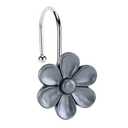 3D Floral Shower Curtain Hooks, 12 Pcs Rust Proof Resin Metal Hooks Shower Curtain Rod Rings, Ideal for Bathroom, Bedroom, Living Room Fun Home Decor, Moonstone Grey