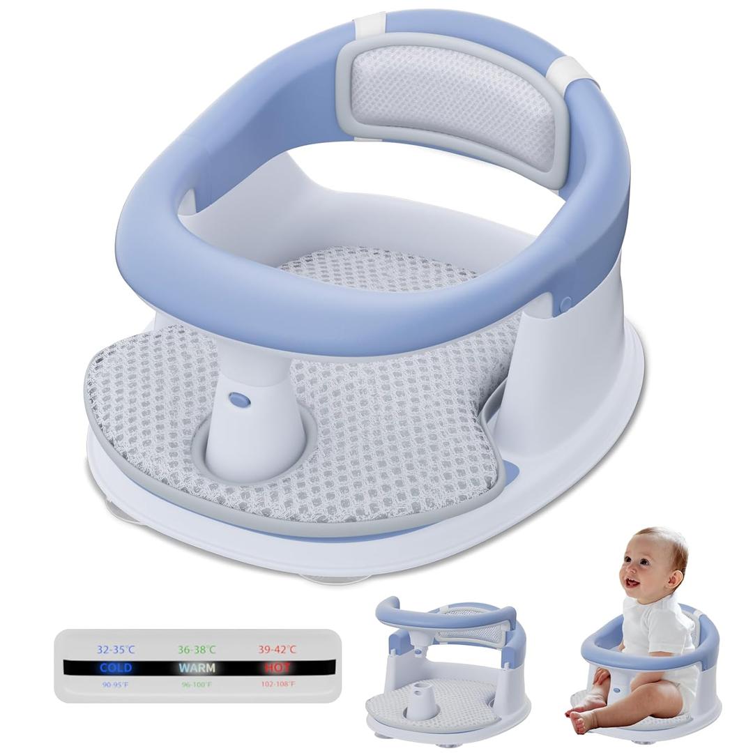 Baby Bath Seat for Babies 6 Months & Up - 360Protection Bath Seats for Babies Sitting Up | Baby Infants Bath Chair with Temperature Alert & Cushion | Toddler Bath Seat Newborn Baby Bathtub Seat