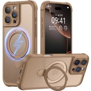 MOCCA Design for iPhone 16 Pro Max Case with Magnetic Invisible Stand [Full Camera Protection] [Compatible with Magsafe] Military Drop Shockproof Translucent Matte Phone Case Cover 6.9",Brown