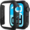 2 Pack Tempered Glass Case Compatible for Apple Watch SE 3 (2025) SE 2 SE Series 6 Series 5 Series 4 40mm, Hard PC Screen Protector Overall Protection Lightweight Scratch (Black(2-Pack), 40mm)