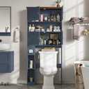 Halitaa Over The Toilet Storage Cabinet, Farmhouse Storage Cabinet Over Toilet with 4 Barn Doors & Toilet Paper Holder Stand, Blue Toilet Shelf Home Space Saver for Restroom, Bathroom, Laundry