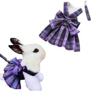 Rabbit Harness and Leash for Walking Escape Proof - Cute Skirt Mesh Breathable Bunny Vest Harness Outdoor Camping Hiking Training - Also Suit for Ferret Kittn Puppy Small Animals (X-Small,Purple)
