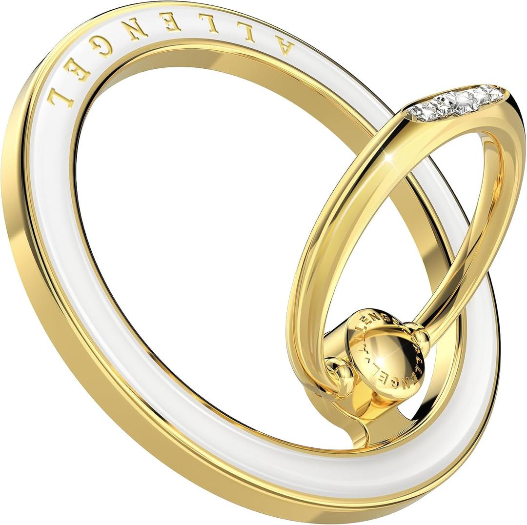 Allengel Magnetic Phone Grip for MagSafe, Magnetic Ring Holder Compatible with MagSafe Phone Ring, 360Rotating Finger Kickstand for iPhone 16 Pro Max 15 14 13 12 Plus & Android Phone (Gold and white ceramic)