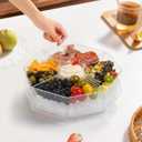 Rotating Serving Tray with Lid with 5 Removable Compartment, Plastic Chilled Veggie Platter,Cold Food Buffet Server for Fruit, Vegetable, Appetizer, Shrimp,Clear Organizer Tray Platter
