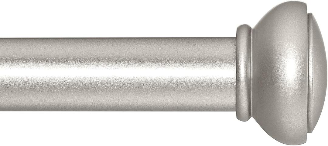 Curtain Rods for Windows 28 to 88 Inches Adjustable 1 Inch Diameter Decorative Single Window Curtain Rod Set with Rounded Cap design Finials, Silver