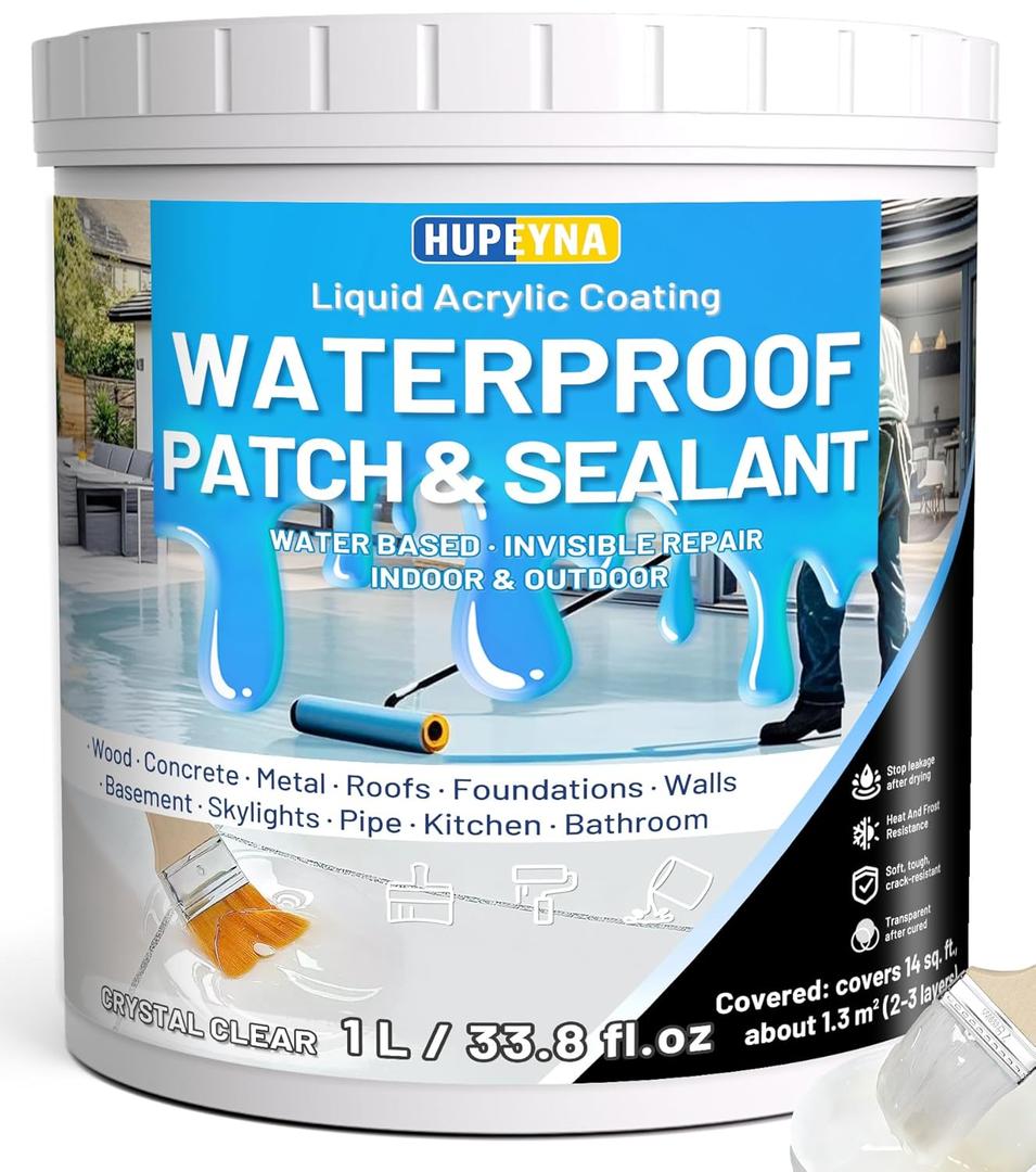 Liquid Waterproof Sealant, Invisible Water Proof Agent, Anti-Leakage Repairing Transparent Waterproof Coating, Indoor and Outdoor Water-Based Waterproofing Glue 1L