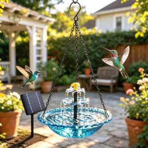 Solar Cascade Hanging Bird Bath Fountain, 3-Tier Hanging Solar Bird Bath with Detachable Solar Panel, 5ft Extension Cord & 8 Nozzles, Weather-Resistant Outdoor Garden Yard Patio Lawn Backyard Decor