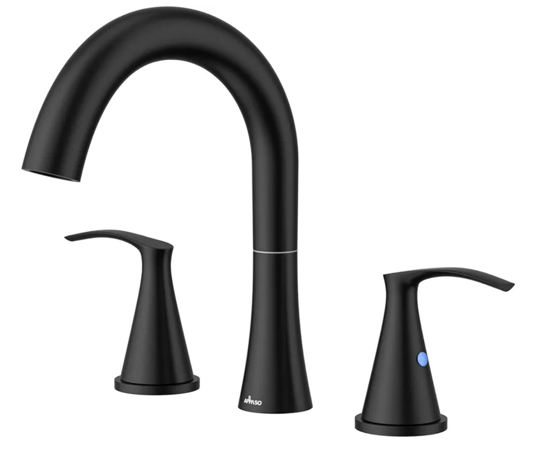 APPASO Black Bathroom Faucets 3 Hole, Matte Black Bathroom Sink Faucet with Supply Lines & Pop Up Drain, SUS304 Stainless Steel 8 Inch Widespread Bathroom Faucet for Vanity RV Farmhouse Sink