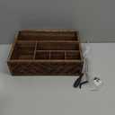 Ukonvi Flatware Organizers Paper Plate Dispenser with Handles, Paper Plate Holder for Kitchen Counter, Wood Rustic Silverware Utensil Caddy, Brown