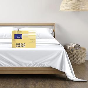THREAD SPREAD 100% Egyptian Cotton Sheets Queen Size - 600 Thread Count Sheet Set Queen, 1 PC White Luxury Sheets Queen Size, Extra Soft, Cooling Sateen Weave Deep Pocket Sheet, Fits Mattress upto 18"