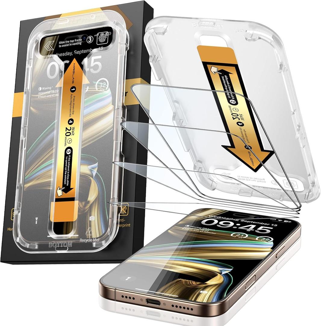 MRGLAS 4-Pack TOP 9H+ Glass for iPhone 15 Pro Screen Protector [Auto Alignment Kit] [10X Military Protection] UNBREAK Tempered Glass Film for iPhone 15 Pro 6.1 inch Longest Durable Case-Friendly (HD Clear)