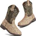 DADAWEN Kids Glitter Square Toe Cowgirl Boots Cowboy Western Boots Boys Girls Mid Calf Riding Shoes With Side Zipper (1 Little Kid, Gold)