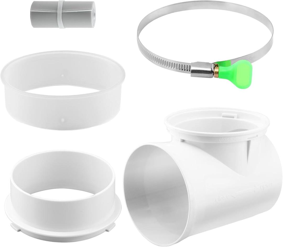 90 Degree Dryer Vent Elbow Connector with Airtight Silicone Gasket - Heat-Resistant Hard Plastic Duct Adapter for Tight Spaces, Tool-Free Installation for Semi-Rigid/Flexible Hoses (White)
