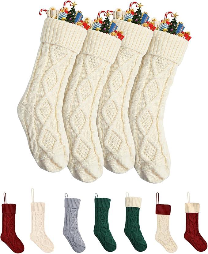 Mr. Pen Christmas Stockings, 4 Pack, 18" Cream Stockings Christmas, Stockings for Christmas, Stocking Christmas, Cream Knit Stockings Christmas Stocking, Cream Christmas Stockings