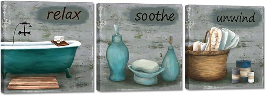 DuoBaorom Bathroom Wall Art Teal Bathtub Relax Signs Washroom Decor 12x12inchx3pcs