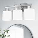 SILAMPDI Bathroom Light Fixtures Brushed Nickel, 3-Light Bathroom Lights Over Mirror, Bathroom Vanity Lights for Bedroom, Living Room, Hallway, Milky White Glass Shades, E26 Base, Bulbs Not Included