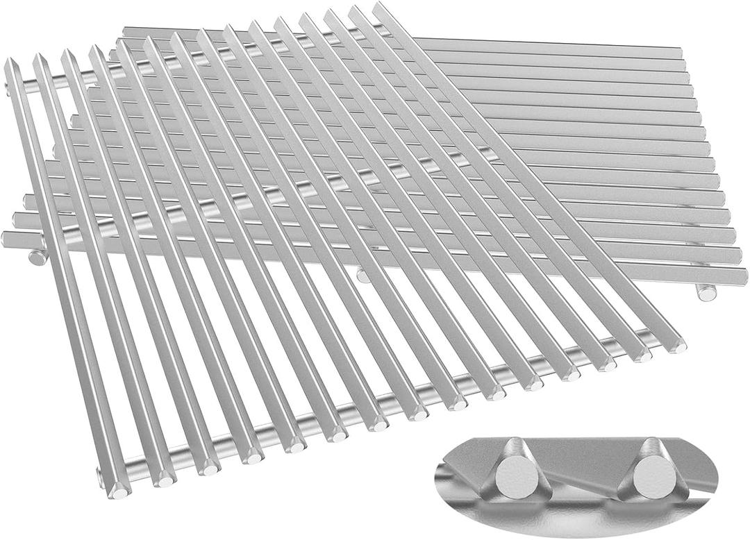 QuliMetal 7637 Grill Grates for Weber Spirit E210, E220, S210, S215, Spirit 200 & GS4 Spirit II E210, Spirit II E220 with Front Control, 17.5 ''SUS304 Stainless Steel Grill Parts for Weber 7637 (9.5 MM Solid SUS304)