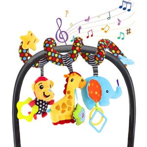WILLWAY Car Seat Toys, Stroller Toy Baby Spiral Hanging Toys for Sensory Exploration, 0-12 Months Newborn Toys for Car Seat Stroller Crib Bassinet Mobile with Music Box BB Squeaker Rattles