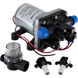 RV Water Pump 4008-101-A65/E65 | 3.0 GPM - 55 PSI | 12V Camper RV Water Pump | On Demand Diaphragm | Quiet & Smooth Operation | Self Priming | Quick Attach Fitting | 1 Pump + 1 Strainer