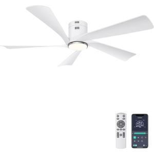 Ohniyou 52 Flush Mount Ceiling Fan with Lights, Remote & APP Control Low Profile Indoor Outdoor Ceiling Fans, Dimmable, Quiet DC Motor, Reversible, White