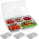 3 Pack Stainless Steel Snack Containers with Lids, 5Compartment Reusable Meal Prep Lunch Trays with PP Lids, Divided Food Storage Container for Cafeteria Restaurant Travel, 10.2 in x 7.1 in x 1.6 in