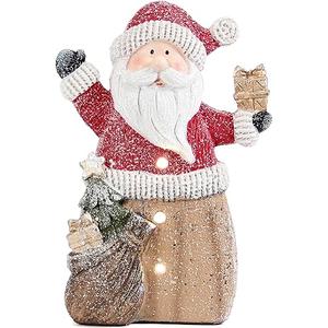 Smadeer Santa Claus Statue with LED Lights for Christmas Decorations, Winter Holiday Decor for Shelf Bookshelf Fireplace Mantle Indoor Home, Christmas New Year Xmas Figurine