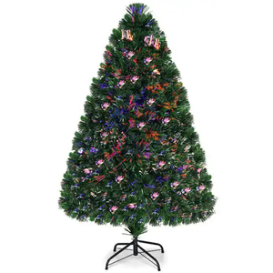 4 ft. Pre-Lit Fiber Optic Artificial PVC Christmas Tree with Metal Stand Holiday-Description
