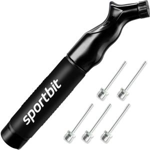 SPORTBIT Ball Pump for Sports Balls - Push & Pull Inflating System - Hand Pump for Exercise Balls - Volleyball Pump, Basketball Inflator, Ball Air Pump - Goes with 5 Needles Set (BLACK)